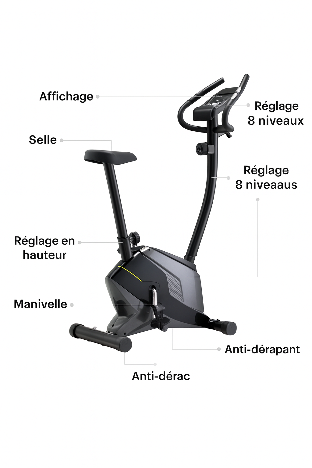 Vélo d’Appartement Magnétique – 8 Niveaux de Résistance & Entraînement Silencieux