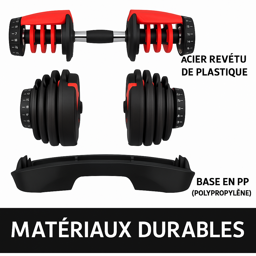 Haltères Réglables 24 kg – Système de Charge Rapide & Support Inclus